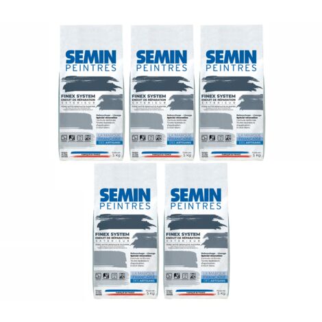 Lot de 5 reboucheurs extérieur Semin - enduit de réparation, rebouchage, réparation et lissage - très forte adhérence - sac de 5 kg (1/5)