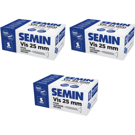 Lot de 3 x 1000 vis auto perceuse Semin pour la fixation des plaques de pâtre sur l'ossature - intérieur - 25 mm