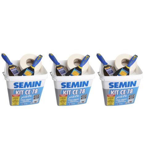 Lot de 3 Kits en pâte pour la réalisation des joints de plaques de pâtre CE 78 Semin - composé de 2 couteaux, 1 bande à joint 75 ml et 15 kg d'enduit pour l'intérieur (1/5)