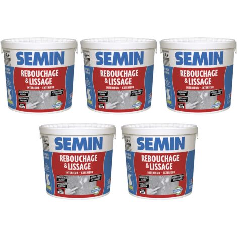 Lot de 5 enduits de rebouchage en pâte spécial fissures et trous de vis Semin - intérieur/extérieur - seau de 1,5 kg (1/5)