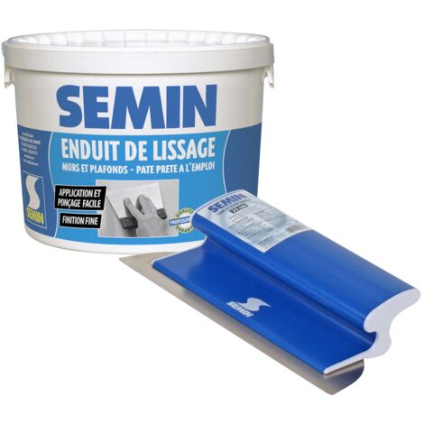 Enduit de lissage en pâte Semin pour murs et plafonds - intérieur - seau de 4 kg et une lame CE 78 pour enduire et lisser - 25 cm (1/5)