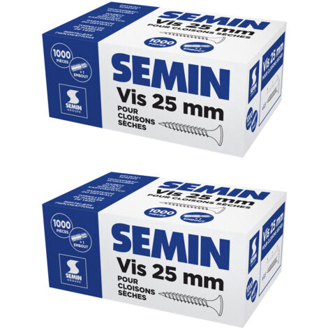 Lot de 2 x 1000 vis auto perceuse Semin pour la fixation des plaques de pâtre sur l'ossature - intérieur - 25 mm