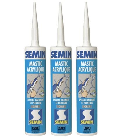 Lot de 3 mastics acrylique gris pour combler des fissures ou pour réaliser des liaisons entre différents éléments de maçonnerie Semin - intérieur/extérieur - cartouche de 310 ml