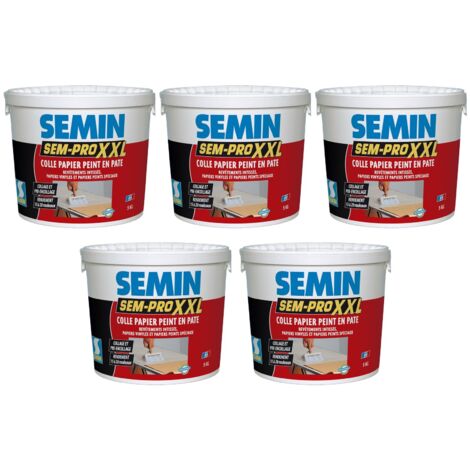 Lot de 5 colles pour papiers peints en pâte Semin Sem-Pro XXL - prêt à l'emploi - pot de 5 kg (1/5)