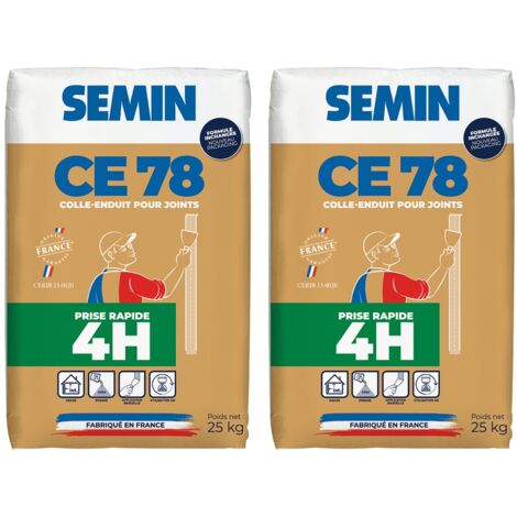 Semin – Lot de 2 enduits CE 78 Rapide pour joints plaques de plâtre – Temps de prise 4h – Sac de 25 kg – Pour chantiers humides (1/5)
