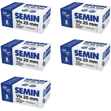 Lot de 5 x 1000 vis auto perceuse Semin pour la fixation des plaques de pâtre sur l'ossature - intérieur - 25 mm