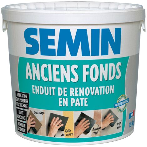 Semin – Enduit de lissage pour rénovation intérieure – Seau 15 kg – Pouvoir garnissant élevé – Résistant à l'eau pour locaux humides