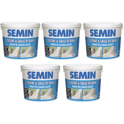Lot de 5 enduits de lissage cuisine et salle de bain Semin - adapté aux pièces humides - seau de 1 kg (1/5)