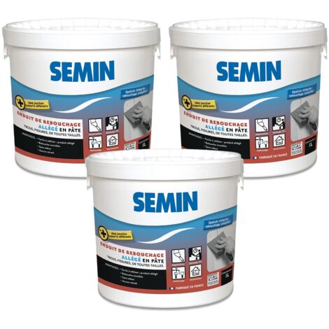 Semin – Lot de 3 enduits de rebouchage allégé 1 L – Pâte légère pour fissures importantes – Séchage rapide – Finition blanc mat (1/5)