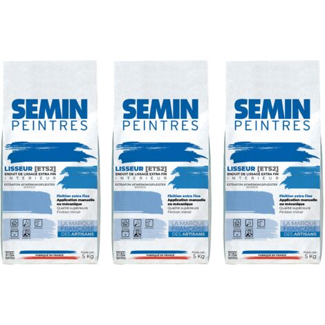 Lot de 3 enduits de lissage extra fin en poudre pour finition des murs Lisseur Semin - intérieur - sac de 5 kg (1/5)