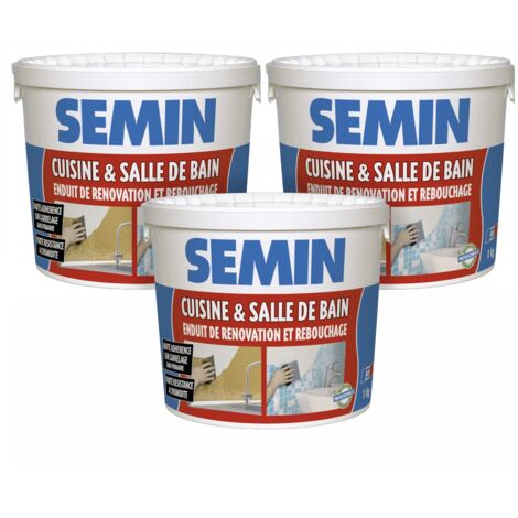 Lot de 3 enduits de rebouchage et rénovation spécial cuisine et salle de bain Semin - adapté aux pièces humides - seau de 1 kg (1/5)