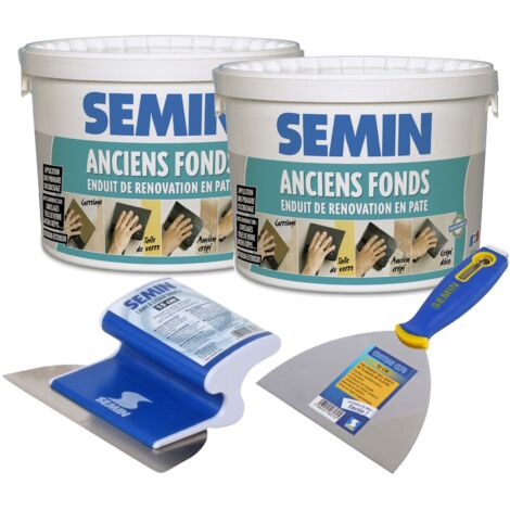 Lot de 2 enduits de rénovation pour les supports irréguliers Anciens Fonds Semin - intérieur/extérieur - seau de 5 kg, un couteau à enduire - 15 cm et une lame CE 78 pour enduire et lisser - 15 cm (1/5)