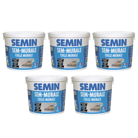 Lot de 5 colles pour toiles de verre et revêtements muraux légers en pâte Semin Sem-Murale - prête à l'emploi - seau 5 kg
