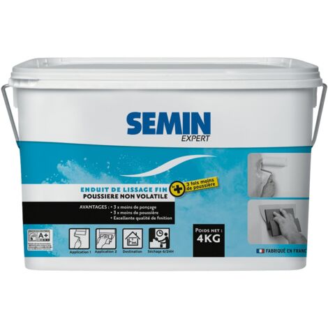 Enduit de lissage poussière maîrisée pour finition des murs Semin - 3 fois moins de ponçage pour 3 fois moins de poussière - intérieur - seau de 4 kg