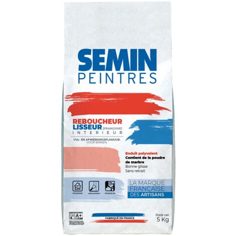 Semin – Enduit de rebouchage en poudre 5 kg – Séchage rapide pour intérieur – Rebouche fissures et trous – Application au couteau à enduire