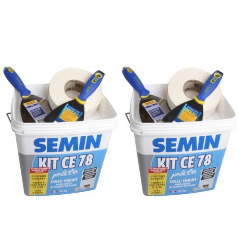 Lot de 2 Kits en pâte pour la réalisation des joints de plaques de pâtre CE 78 Semin - composé de 2 couteaux, 1 bande à joint 75 ml et 15 kg d'enduit pour l'intérieur (1/5)