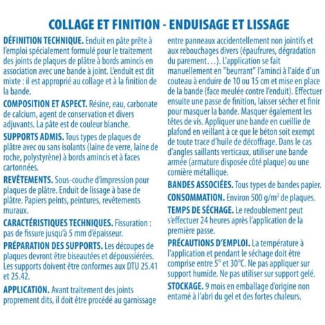 Enduit 2 en 1 multifonctions Semin - joint et lissage de la plaque de pâtre - intérieur - seau de 7 kg