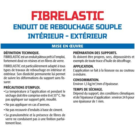 Enduit de rebouchage élastique Semin Fibrelastic - extérieur - seau de 1,5 kg