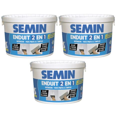 Lot de 3 enduits 2 en 1 multifonctions Semin - joint et lissage de la plaque de plâtre - intérieur - seau de 7 kg
