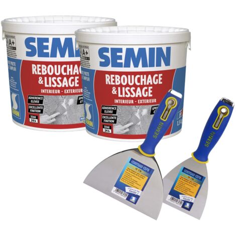Semin – Lot de 2 enduits de rebouchage en pâte pour fissures et trous de vis – 1,5 kg – Couteaux à enduire 10 cm et 15 cm inclus (1/5)