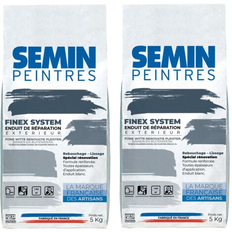 Lot de 2 reboucheurs extérieur Semin - enduit de réparation, rebouchage, réparation et lissage - très forte adhérence - sac de 5 kg (1/5)