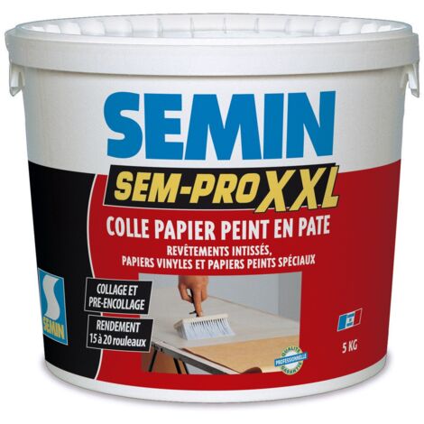 Semin – Colle papier peint et toile de verre 5 kg – Haute performance pour papiers vinyles et velours – Prête à l'emploi – Gel onctueux