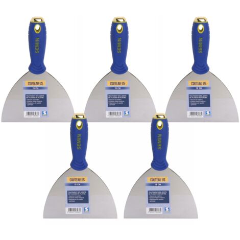 Semin – Lot de 5 couteaux US à enduire 15 cm – Manche bi-matière – Embout métal renforcé – Pour joints plaques de plâtre