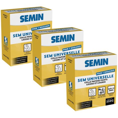 Lot de 3 colles en poudre pour papiers peints légers et lourds Semin Sem-Universelle - boite 250 g (1/5)