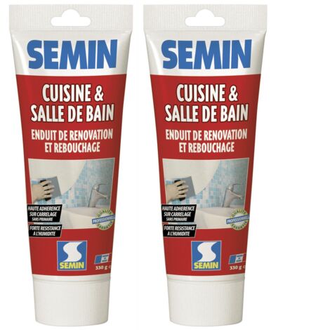 Lot de 2 enduits de rebouchage et rénovation spécial cuisine et salle de bain Semin - adapté aux pièces humides - tube de 330 g (1/5)