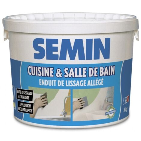 Enduit de lissage cuisine et salle de bain Semin - adapté aux pièces humides - seau de 5 kg