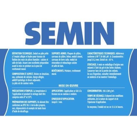 Enduit de lissage cuisine et salle de bain Semin - adapté aux pièces humides - seau de 5 kg