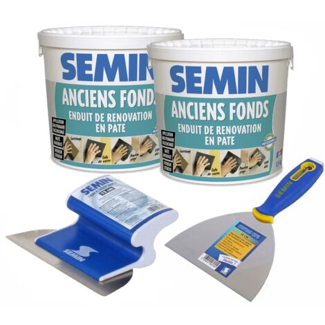 Lot de 2 enduits de rénovation pour les supports irréguliers Anciens Fonds Semin - intérieur/extérieur - seau de 1,5 kg, un couteau à enduire - 15 cm et une lame CE 78 pour enduire et lisser - 15 cm (1/5)