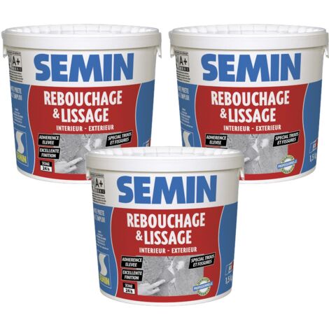 Lot de 3 enduits de rebouchage en pâte spécial fissures et trous de vis Semin - intérieur/extérieur - seau de 1,5 kg (1/5)