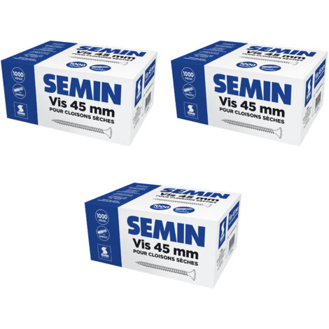 Lot de 3 x 1000 vis auto perceuse Semin pour la fixation des plaques de pâtre sur l'ossature - intérieur - 45 mm