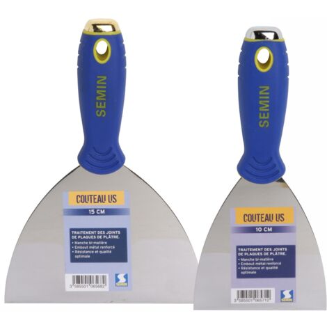 Semin – Pack de 2 couteaux US à enduire 10/15 cm – Manche bi-matière – Embout métal renforcé pour joints de plaques de plâtre (1/5)