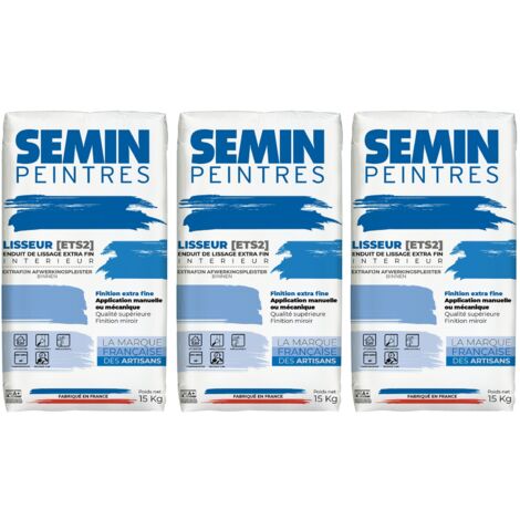 Semin – Enduit de lissage très fin 15 kg – Lot de 3 sacs – Pour murs intérieurs – Granulométrie fine pour peinture haut de gamme