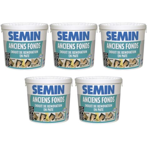 Lot de 5 enduits de rénovation pour les supports irréguliers Anciens Fonds Semin - spécial toile de verre, carrelage, peinture - intérieur/extérieur - seau de 1,5 kg (1/5)