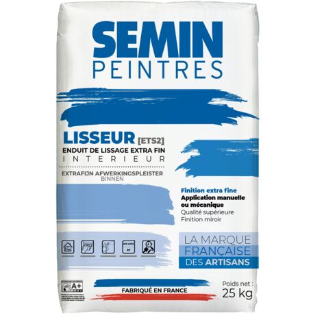 Semin – Enduit de lissage très fin pour murs intérieurs – Sac de 25 kg – Finition lisse pour peinture satinée ou brillante