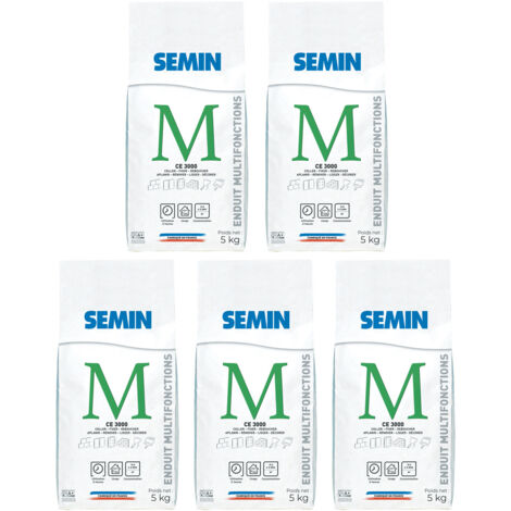 Lot de 5 enduits multifonctions CE 3000 Semin - pour coller, fixer, reboucher, aplanir, lisser et décorer - intérieur - sac de 5 kg (1/5)