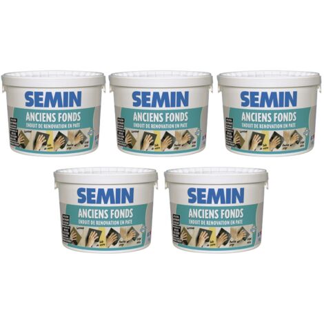 Lot de 5 enduits de rénovation pour les supports irréguliers Anciens Fonds Semin - spécial toile de verre, carrelage, peinture - intérieur/extérieur - seau de 5 kg (1/5)