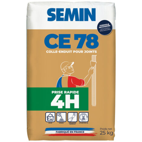 Semin – Enduit de rebouchage 25 kg – Temps de prise 4 heures – Pour joints de plaques de plâtre – Fini lisse et durable (1/10)