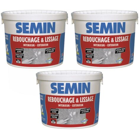 Lot de 3 enduits de rebouchage en pâte spécial fissures et trous de vis Semin - intérieur/extérieur - seau de 4 kg (1/5)