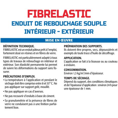 Enduit de Rebouchage Élastique Fibrelastic à Base de Fibre de Verre pour Fissures Vivantes, Intérieur/Extérieur, seau de 1,5 kg, Lot de 3
