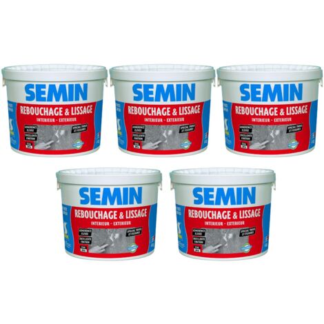 Lot de 5 enduits de rebouchage en pâte spécial fissures et trous de vis Semin - intérieur/extérieur - seau de 4 kg (1/5)