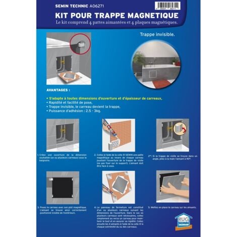 Kit trappe magnétique pour accès baignoire Semin - s'adapte à  toute dimension de carrelage - pièces humides et salle de bain