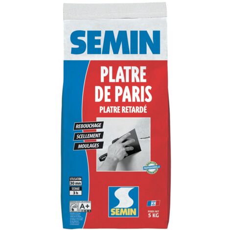 Semin – Plâtre de Paris pour moulages et scellements – Granulométrie fine – pH neutre – Sac de 5 kg pour travaux intérieurs