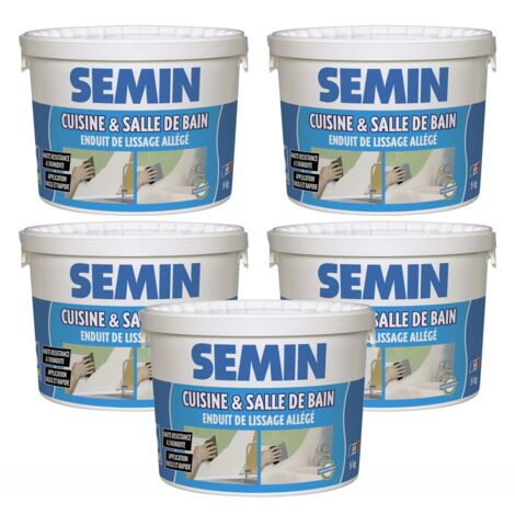 Semin – Lot de 5 enduits de lissage hydrofuge 5 kg – Pour cuisine et salle de bain – Application facile sur supports variés