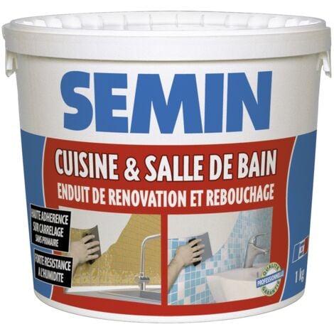 Enduit de rebouchage et rénovation spécial cuisine et salle de bain Semin - adapté aux pièces humides - seau de 1 kg