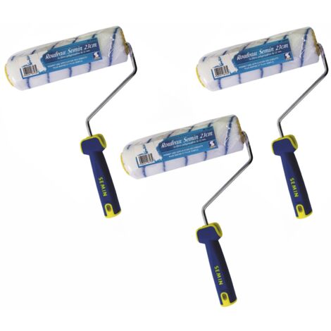 Semin – Lot de 3 rouleaux peinture 23 cm – Fibres polypropylène 12 mm – Application rapide d'enduits et peinture – Pour chantiers humides