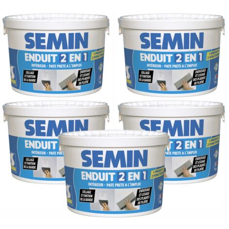 Lot de 5 enduits 2 en 1 multifonctions Semin - joint et lissage de la plaque de plâtre - intérieur - seau de 7 kg